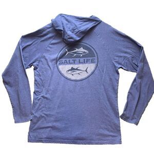 Salt Life Sweatshirt Adult Large Heather Navy Live Salty Lightweight Hoodie Mens